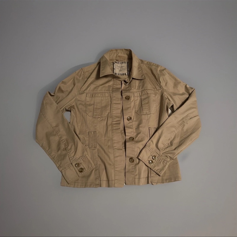 Old Navy Women’s Medium Light Jacket Beige Button Front Casual Fall Coat